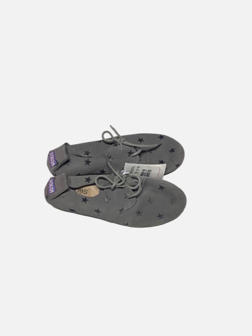 BOBS From Sketchers Gray Leather Stars Ballerina Lace Up Shoes Size 8 Rare Find